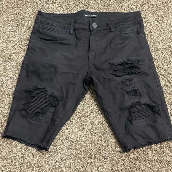 Rebellious Black Distressed Denim Shorts - Picture 1 of 1